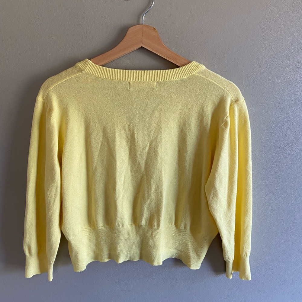 Belle Pogue Retro Cropped Cardigan Woman’s XL Yellow Retro Preppy Sweater - Picture 5 of 7
